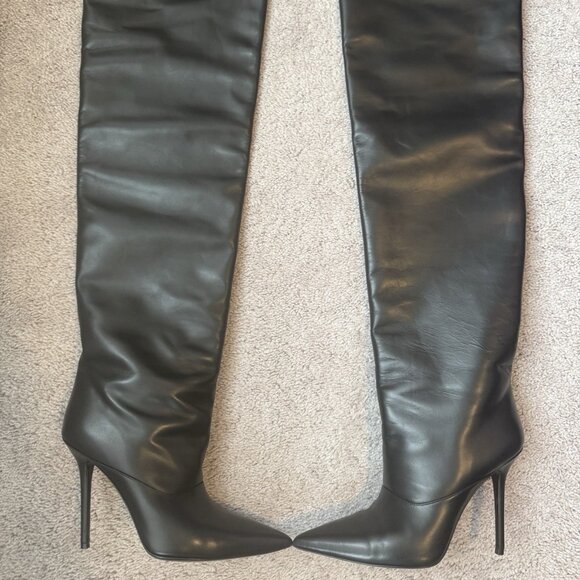 RARE DAVID KOMA BLACK LEATHER THIGH HIGH OVER THE KNEE BOOTS 41/11 ->MAKE OFFER - Picture 1 of 16